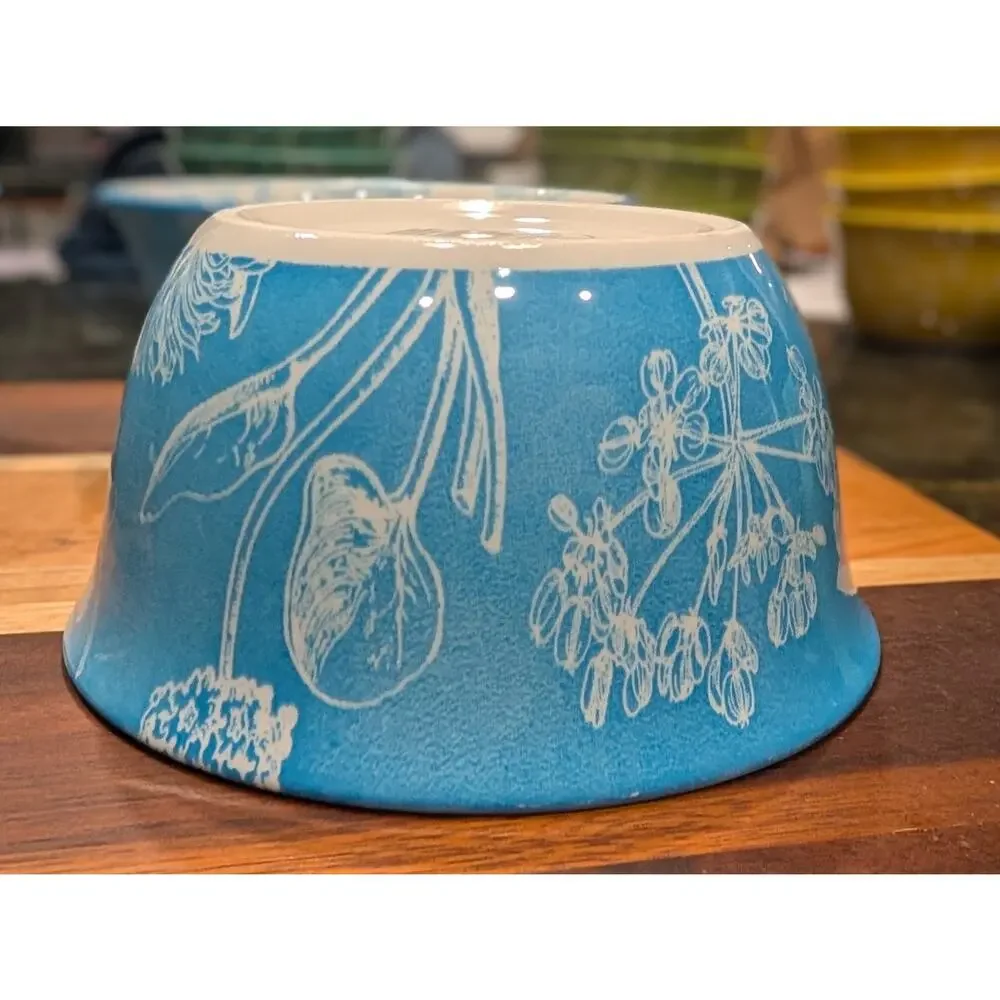 Stoneware Botanical Print Bowls, Set of 4, New, Sky Blue!